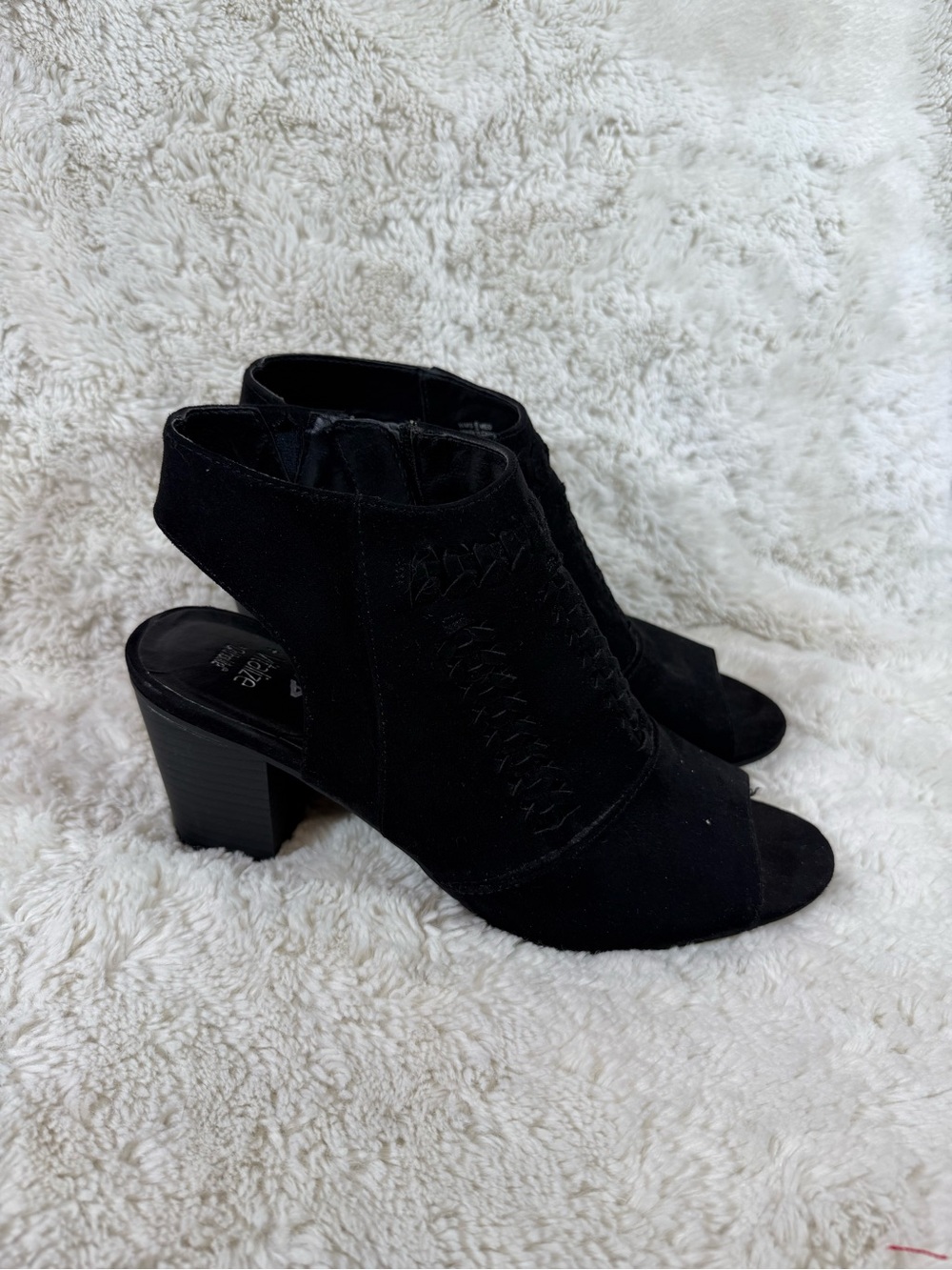 Open-Toe Black Block Heel Booties for Women